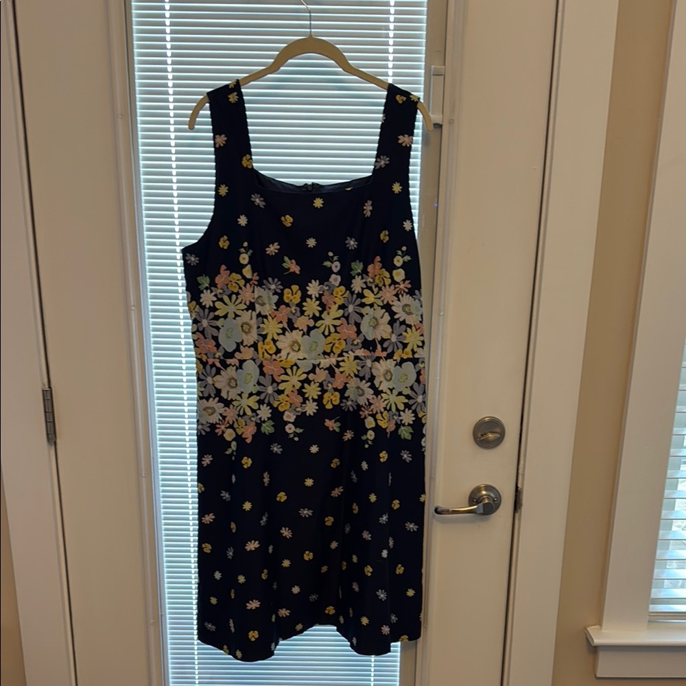 LOFT Blue and Black Square Neck Mini Sundress